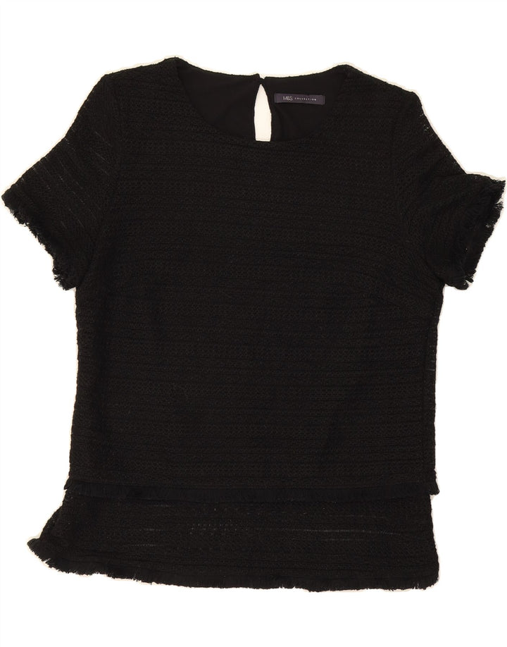 MARKS & SPENCER Womens Short Sleeve Blouse Top UK 12 Medium  Black Vintage Marks & Spencer and Second-Hand Marks & Spencer from Messina Hembry 