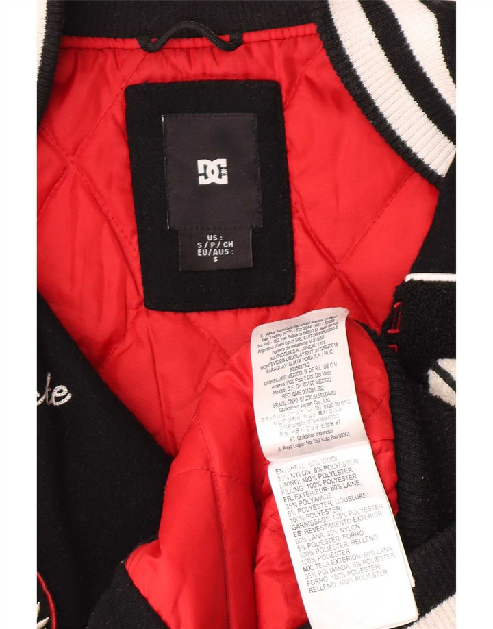 DC Mens Graphic Varsity Jacket UK 36 Small Black Wool