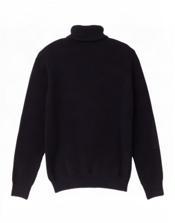 Vintage Mens Zip Neck Jumper Sweater Medium Navy Blue Wool