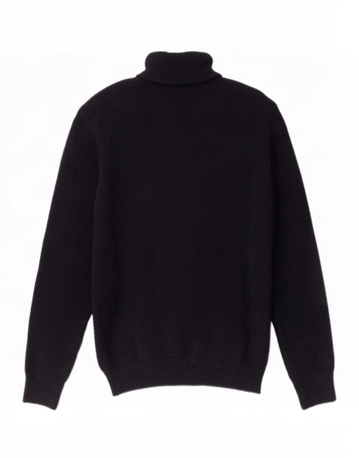 Vintage Mens Zip Neck Jumper Sweater Medium Navy Blue Wool
