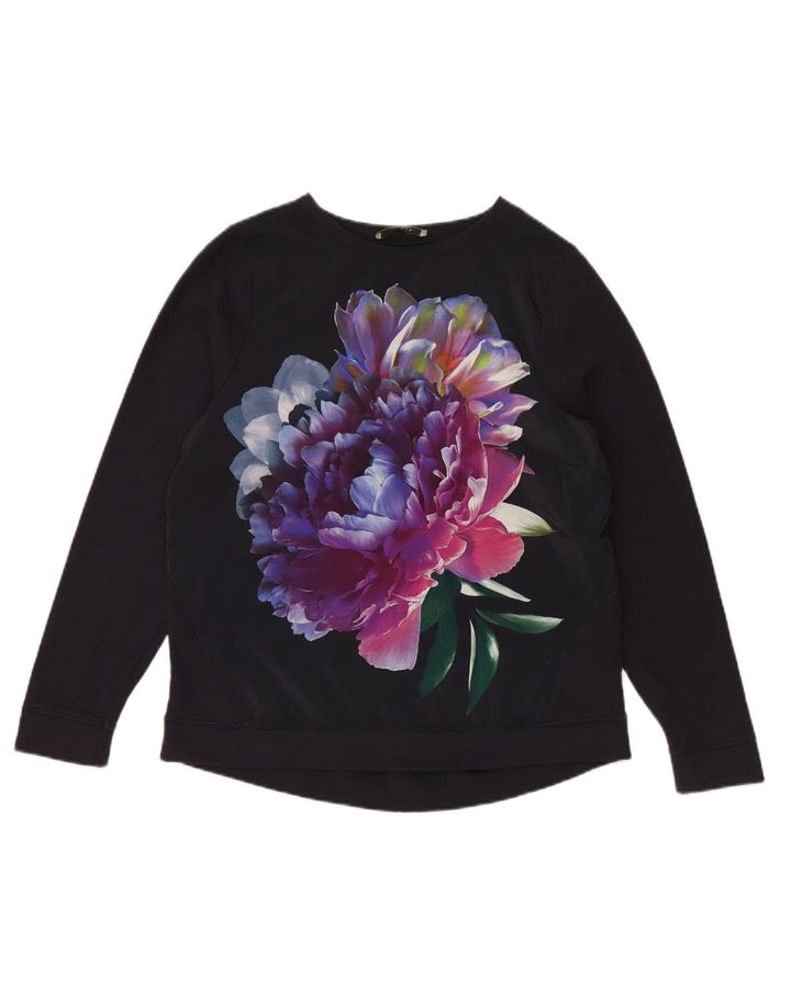 OASIS Womens Graphic Sweatshirt Jumper UK 14 Medium Navy Blue Floral