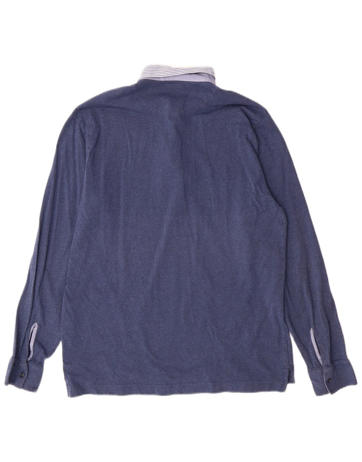 Massimo Dutti Mens Long Sleeve Polo Shirt Large Blue Classic