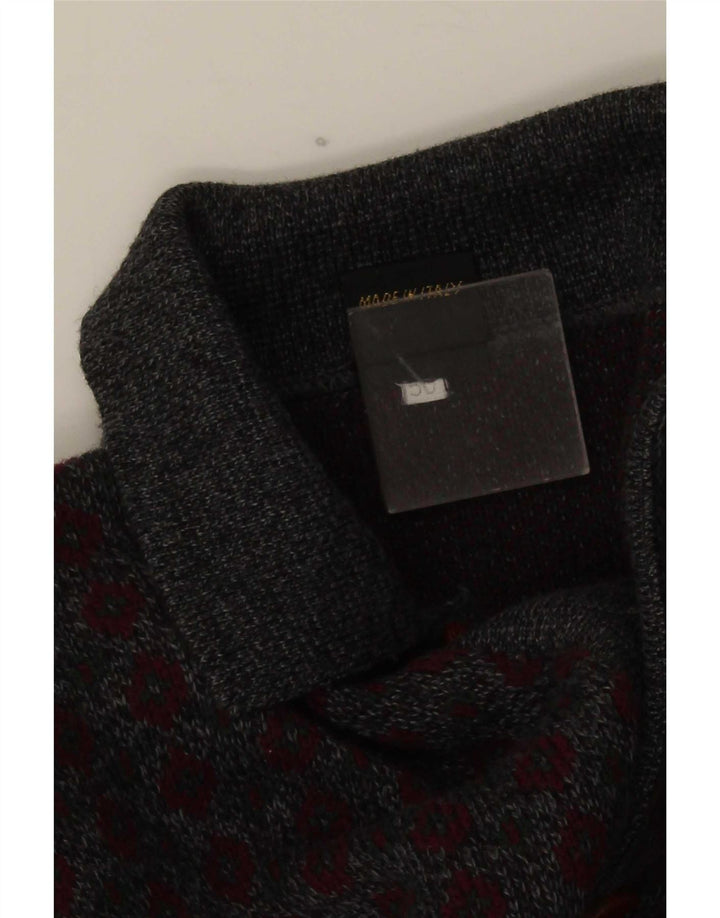 Viky Tricot Mens Polo Neck Jumper Sweater IT 50 Medium Grey Geometric