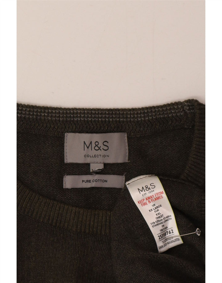 Marks & Spencer Mens Crew Neck Jumper Sweater 2XL Green Cotton