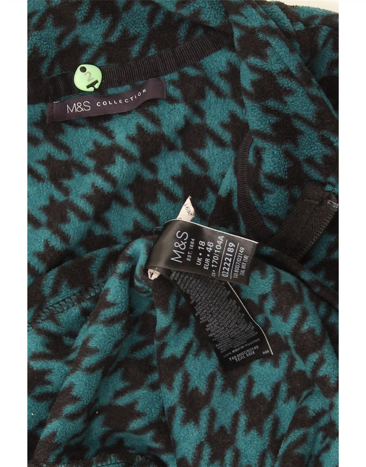 Marks & Spencer Womens Fleece Jacket UK 18 XL Turquoise Houndstooth