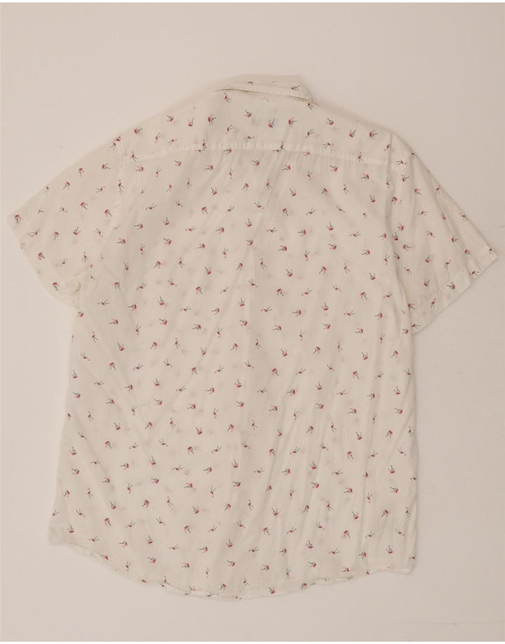 Benetton Mens Short Sleeve Shirt XL White Spotted Cotton