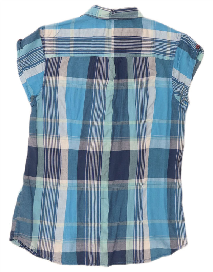 Lee Womens Short Sleeve Shirt UK 12 Medium Blue Check Cotton