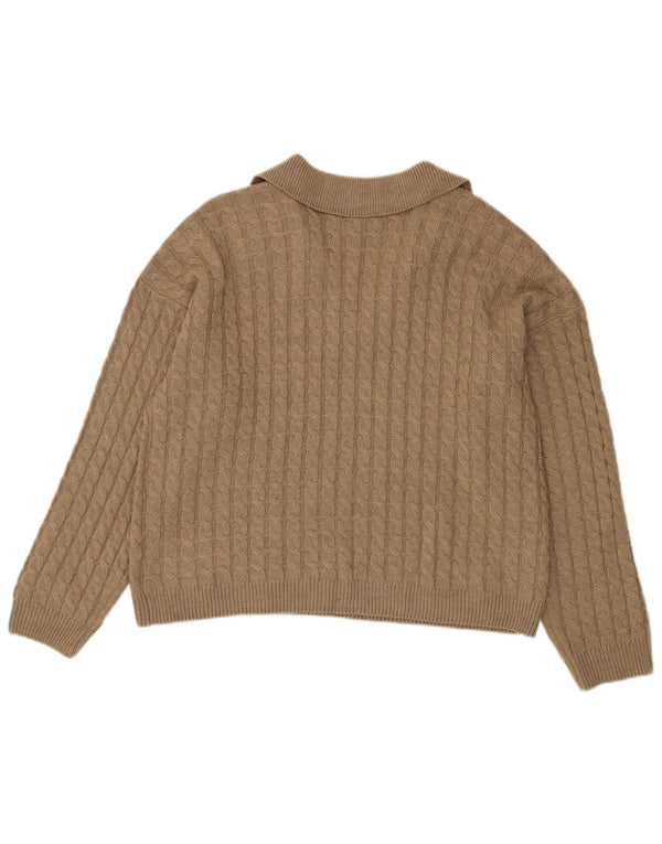 Besætningstøj Dame Polo Neck Jumper Sweater UK 16 Stor Beige Akryl