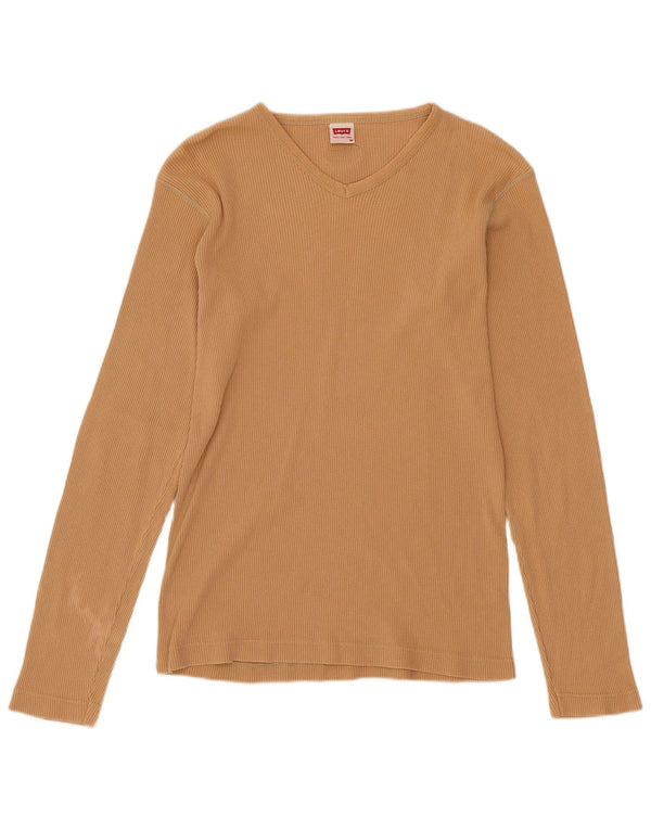 Levi's Womens Top Long Sleeve UK 12 Medium Beige Cotton