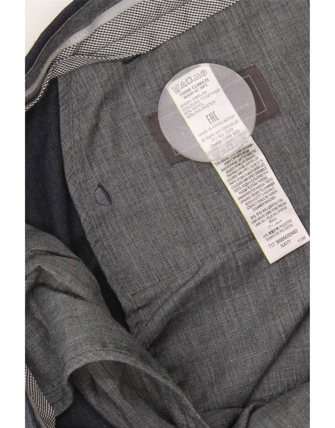 Marks & Spencer Mens Tailored Fit Suit Trousers W42 L31 Navy Blue Check