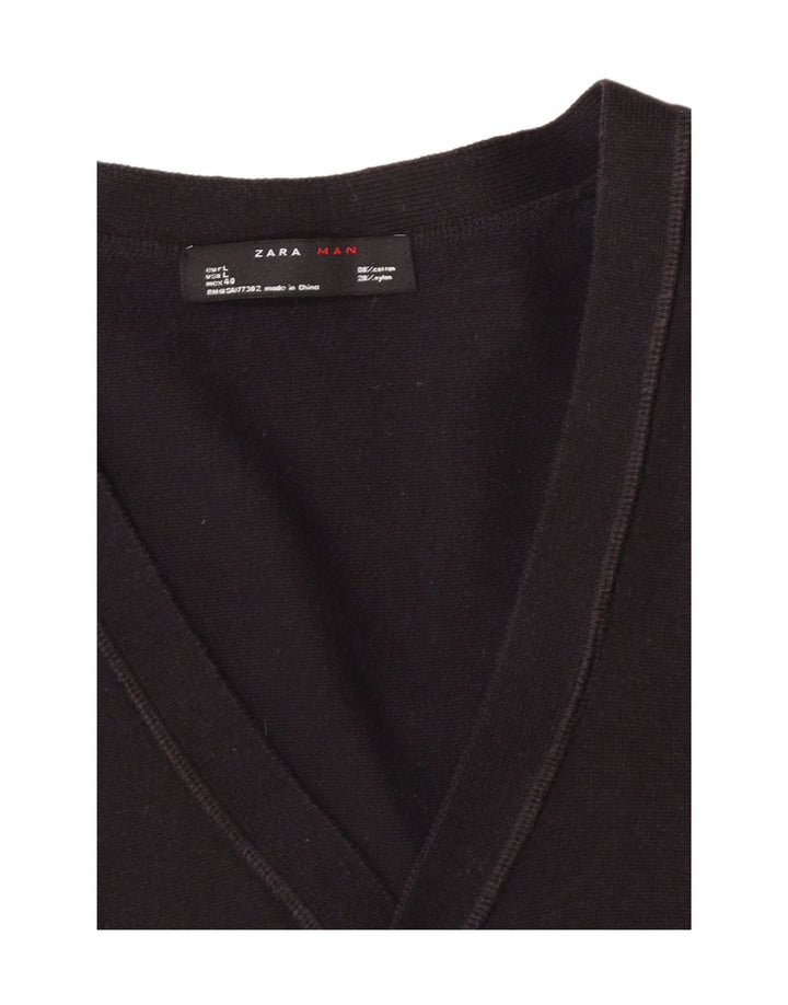Zara Mens Cardigan Sweater Large Black Cotton