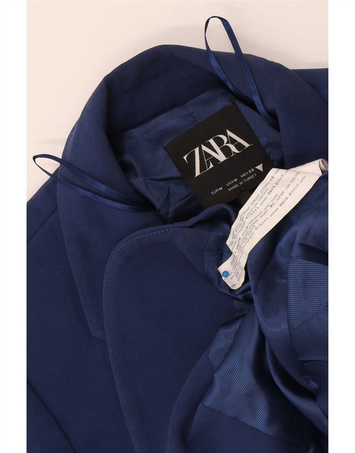 Zara Chaqueta Blazer De 2 Botones Para Mujer UK 44 Poliéster Azul Marino Mediano