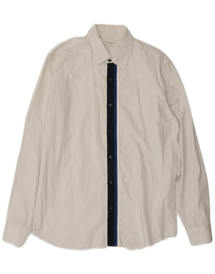 Dries Van Noten Mens Shirt IT 52 Large White Pinstripe Cotton