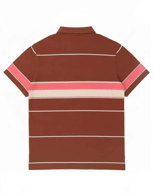 Lacoste Mens Polo Shirt Size 4 Medium Brown Striped Cotton