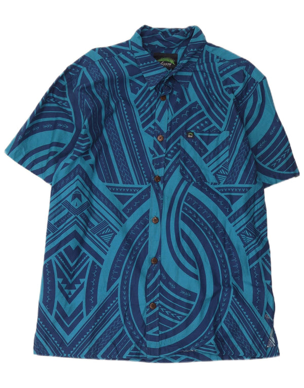 Eveni Pacific Mens Short Sleeve Shirt Large Blue Geometric Cotton