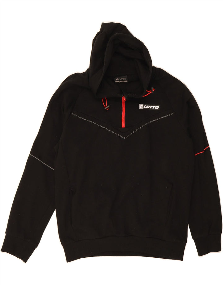 LOTTO Mens Zip Neck Hoodie Jumper Small Black Cotton Vintage Lotto and Second-Hand Lotto from Messina Hembry 