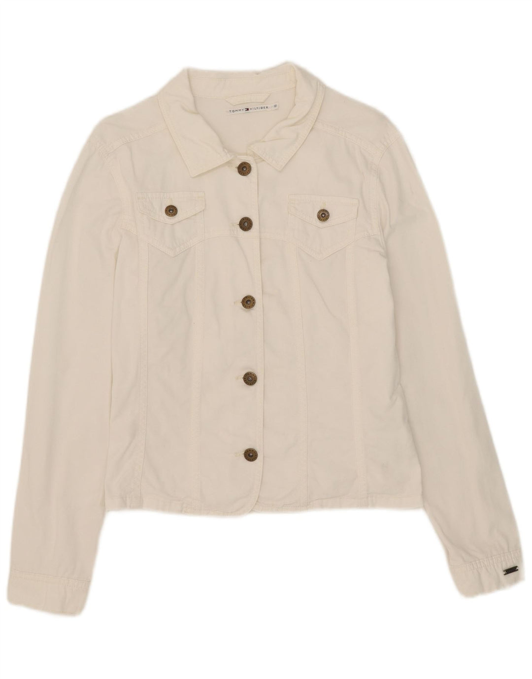 Tommy Hilfiger Womens Bomber Jacket UK 10 Large White Cotton