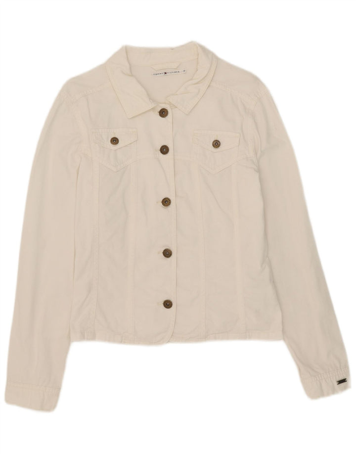 Tommy Hilfiger Womens Bomber Jacket UK 10 Large White Cotton
