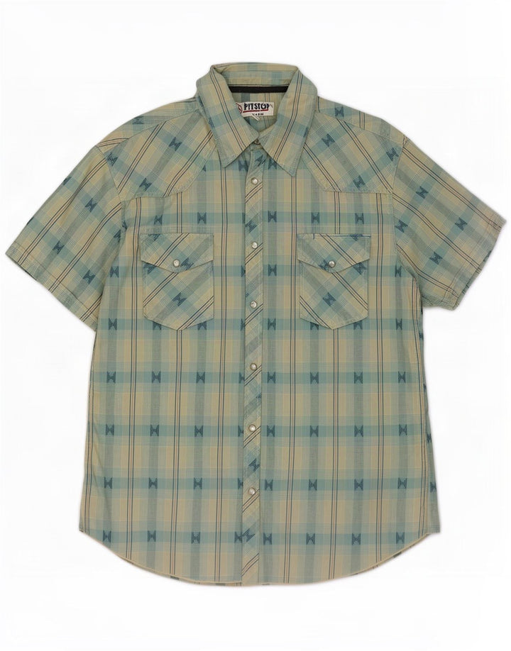 Pit Stop Mens Short Sleeve Shirt Small Blue Check Cotton