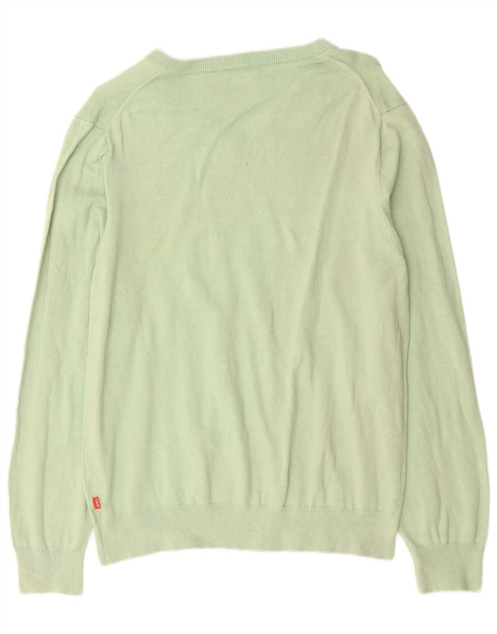 IZOD Mens V-Neck Jumper Sweater Medium Green Cotton