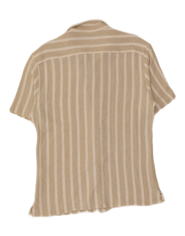 Zara Mens Short Sleeve Relaxed Fit Shirt Large Beige Striped