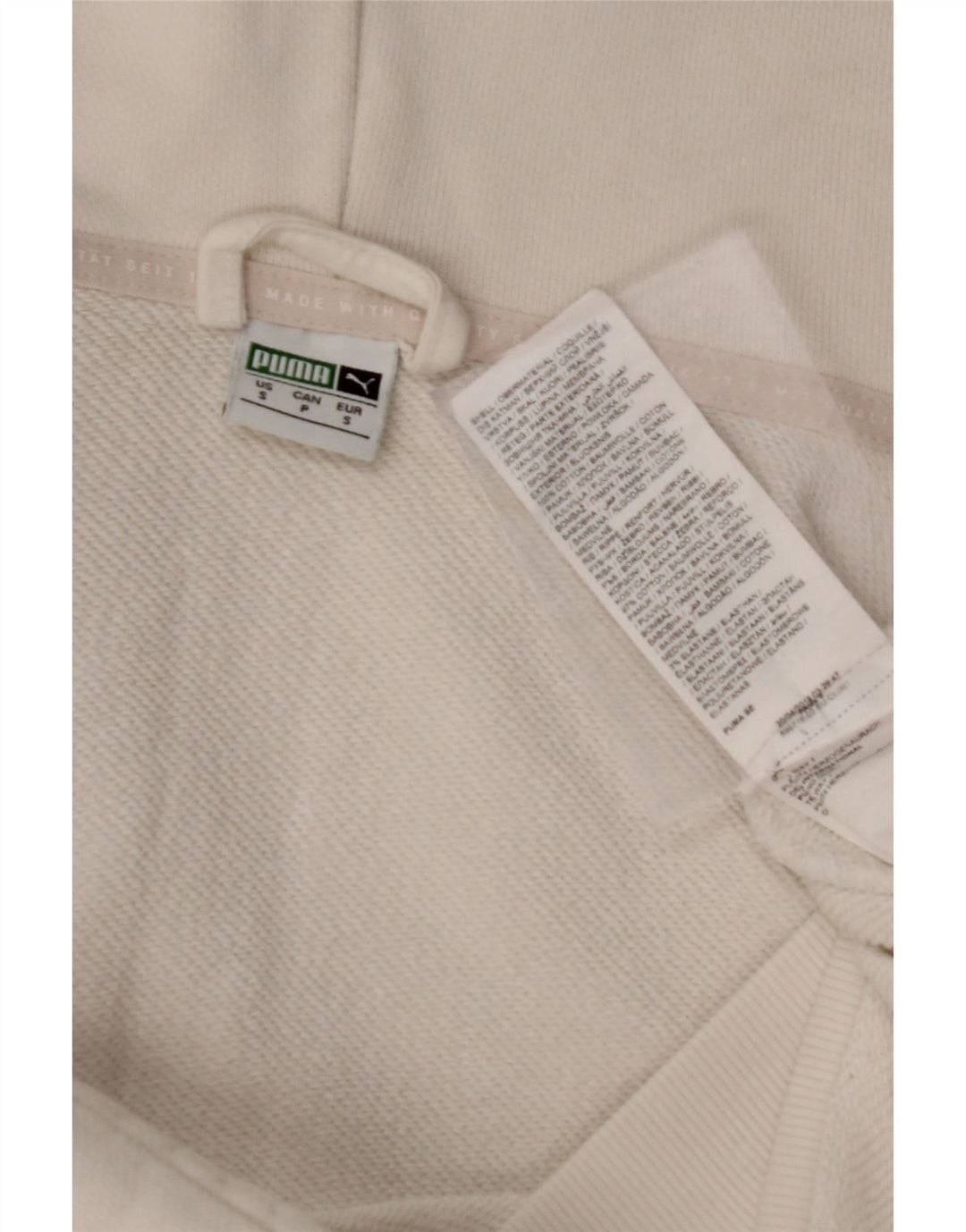 Suéter feminino PUMA com capuz e zíper oversized UK 10 pequeno algodão branco