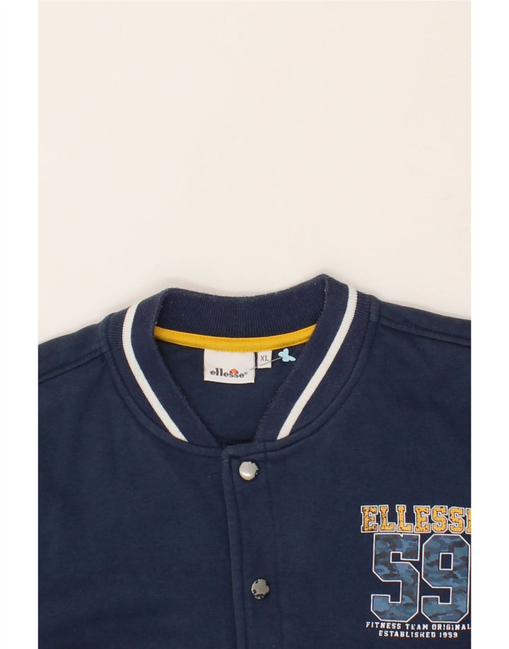 ELLESSE Boys Graphic Varsity Jacket 13-14 Years XL Navy Blue Colourblock Vintage Ellesse and Second-Hand Ellesse from Messina Hembry 