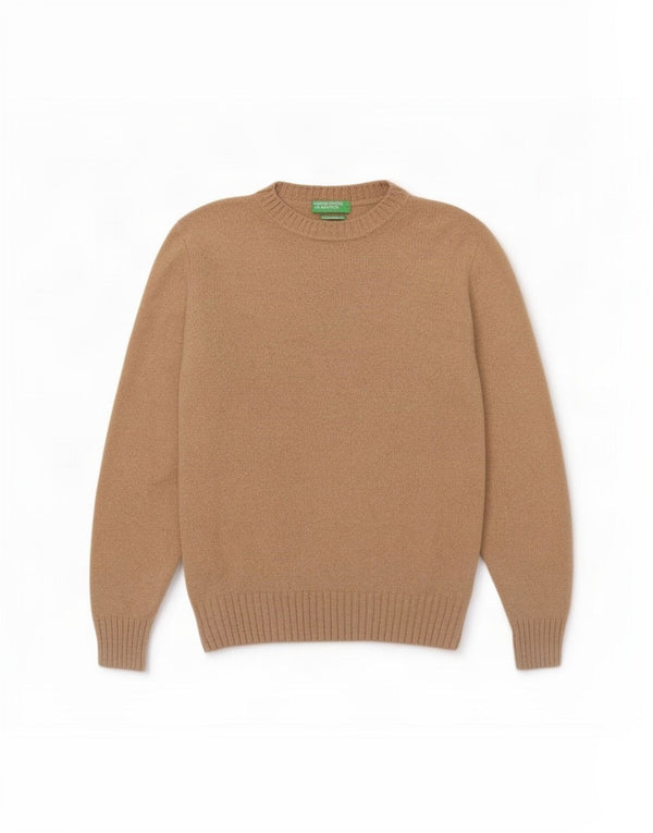 Benetton Damen-Pullover mit U-Boot-Ausschnitt, UK 14, Größe L, beige Wolle