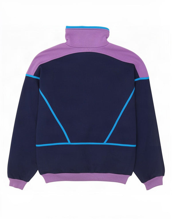 Felpa da uomo con collo con zip Lotto, maglione grande, poliestere color block blu navy