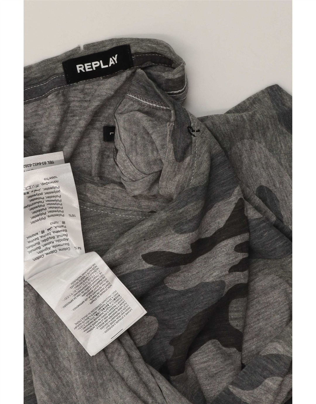 Replay Mens T-Shirt Top Large Grey Camouflage