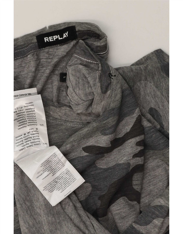 Replay Mens T-Shirt Top Large Grey Camouflage