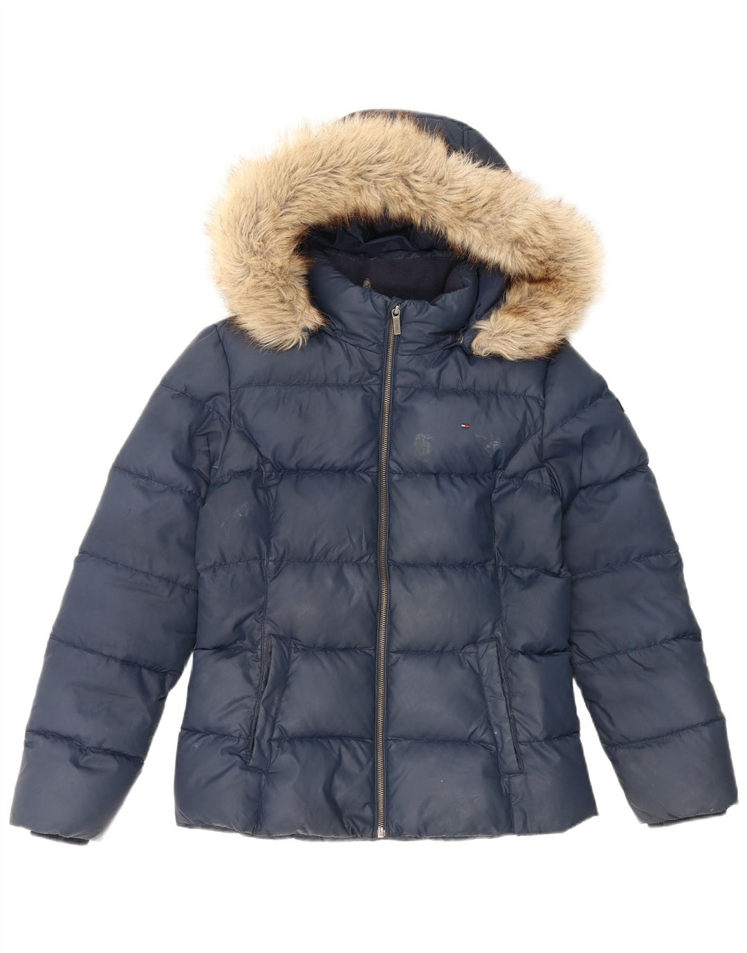 Tommy Hilfiger Girls Hooded Padded Jacket 15-16 Years Blue Polyester