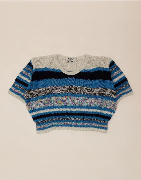 Vintage Womens Crop V-Neck Jumper Sweater UK 14 Medium Multicoloured