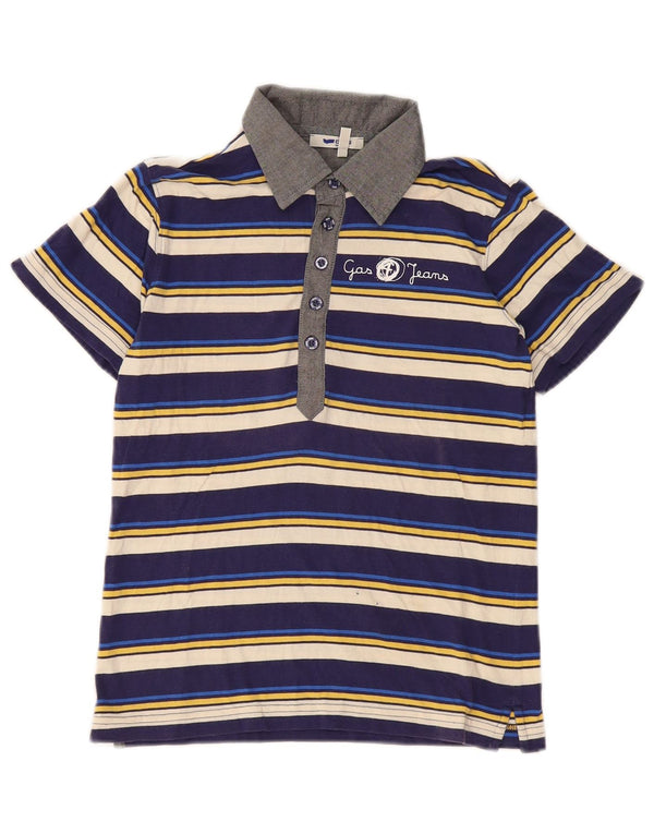 Gas Boys Graphic Polo Shirt 7-8 Years Navy Blue Striped Cotton