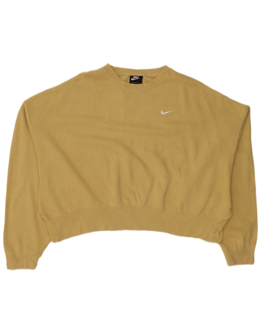 NIKE Womens Crop Oversized Sweatshirt Jumper UK 14 Medium Khaki Cotton