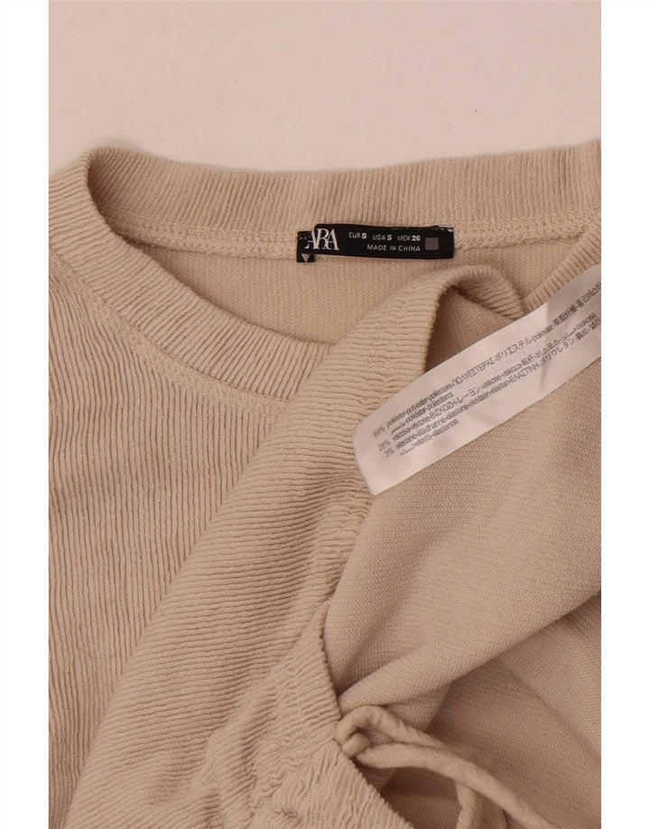 Zara Womens Top Long Sleeve UK 10 Small Beige Polyester