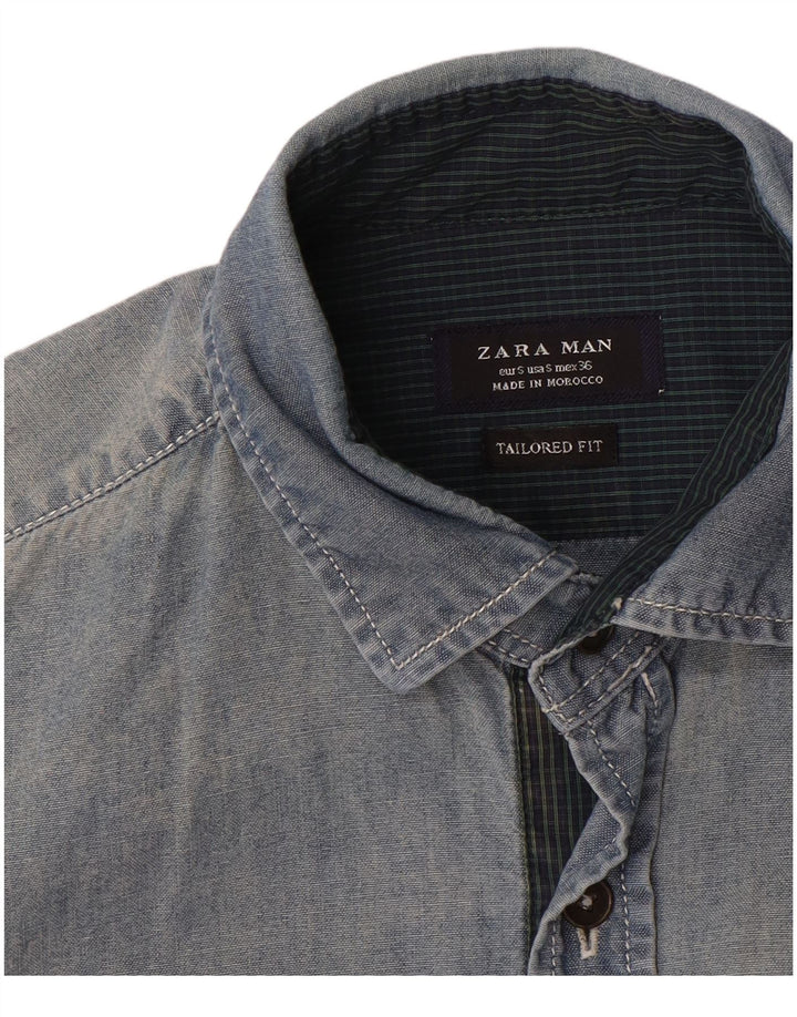 ZARA Mens Tailored Fit Denim Shirt Small Blue