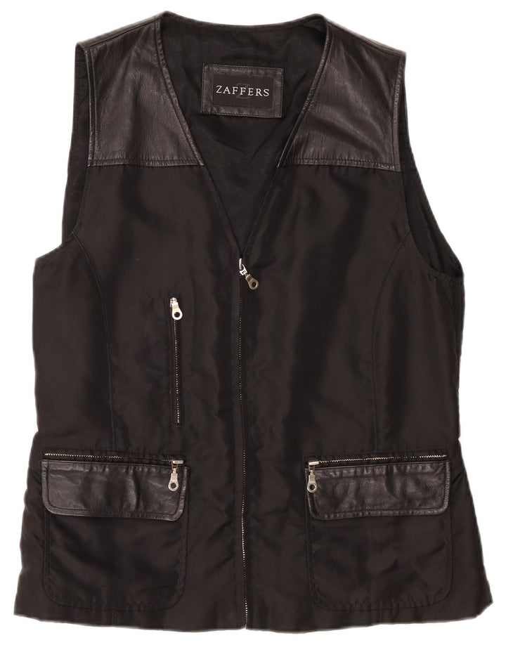 Vintage Womens Oversized Gilet IT 40 Small Black Leather