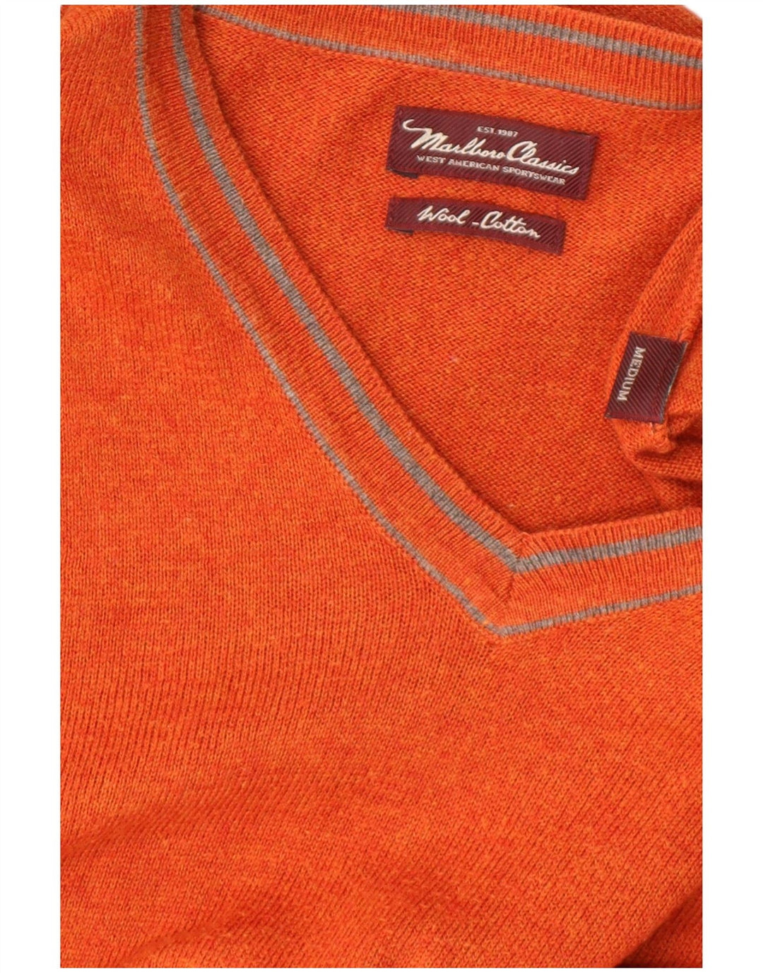 Marlboro Classics Herren-Pullover mit V-Ausschnitt aus mitteloranger Wolle