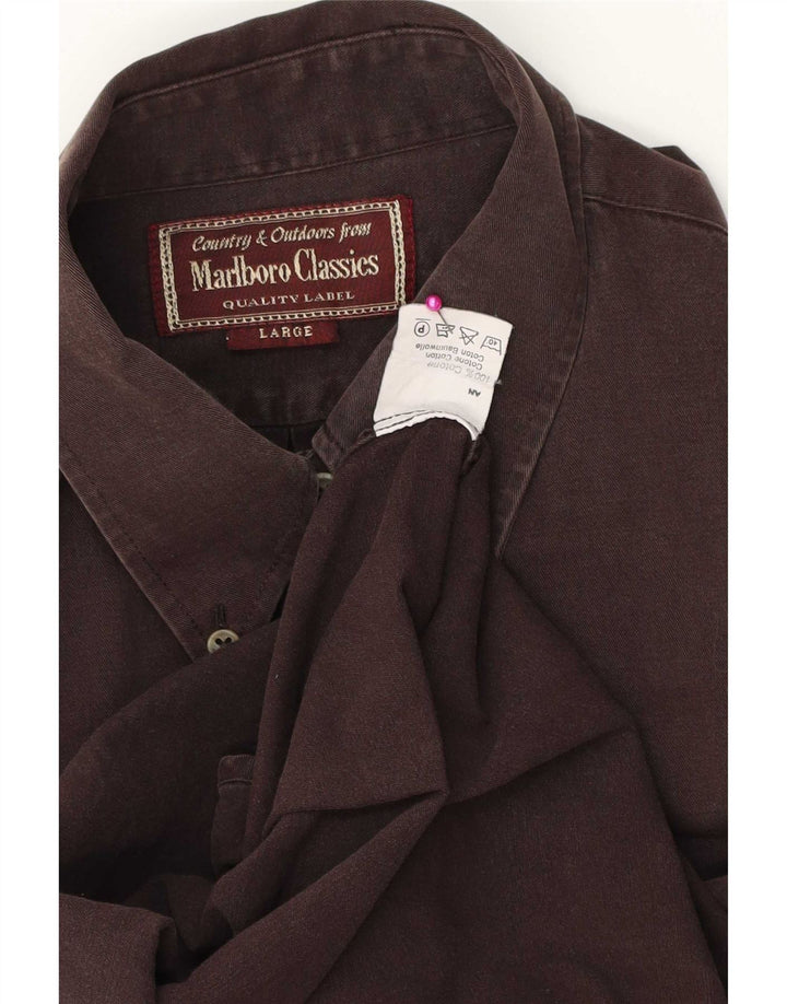 Camicia da uomo Marlboro Classics grande in cotone marrone