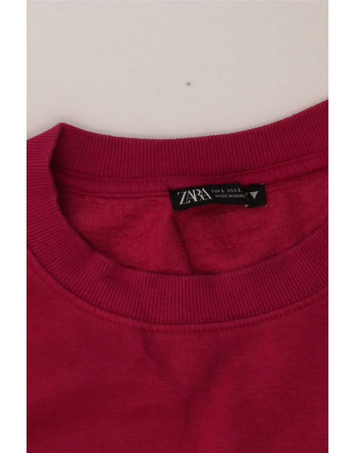 Zara Womens Crop Sweatshirt Jumper UK 16 Large Pink