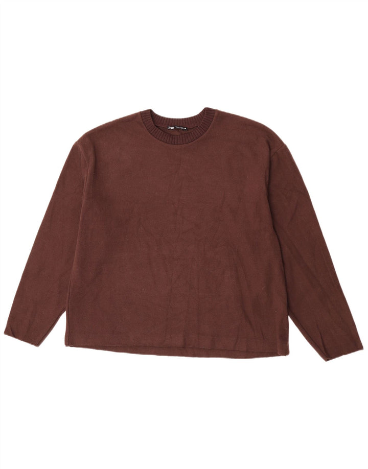 Zara Womens Boat Neck Jumper Sweater UK 16 Large Brown Polyester