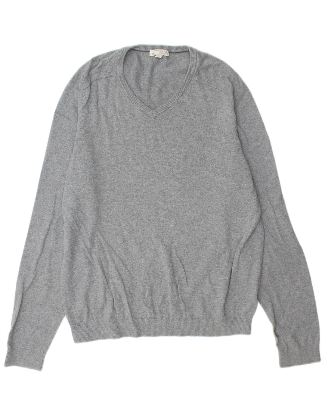 Gap Mens V-Neck Jumper Sweater Large Grey Cotton