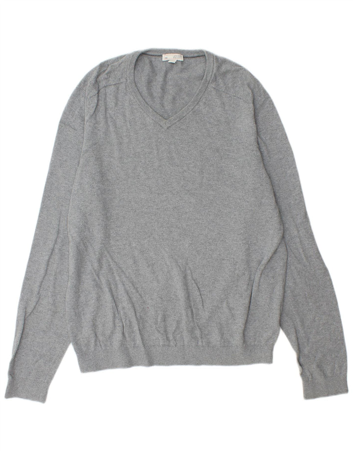 Gap Mens V-Neck Jumper Sweater Large Grey Cotton