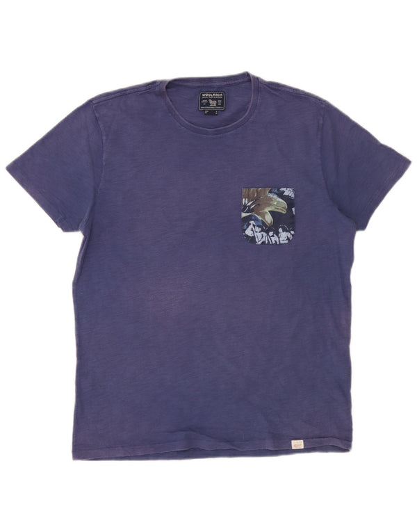 Woolrich Herren-T-Shirt-Oberteil aus mittelblauer Baumwolle