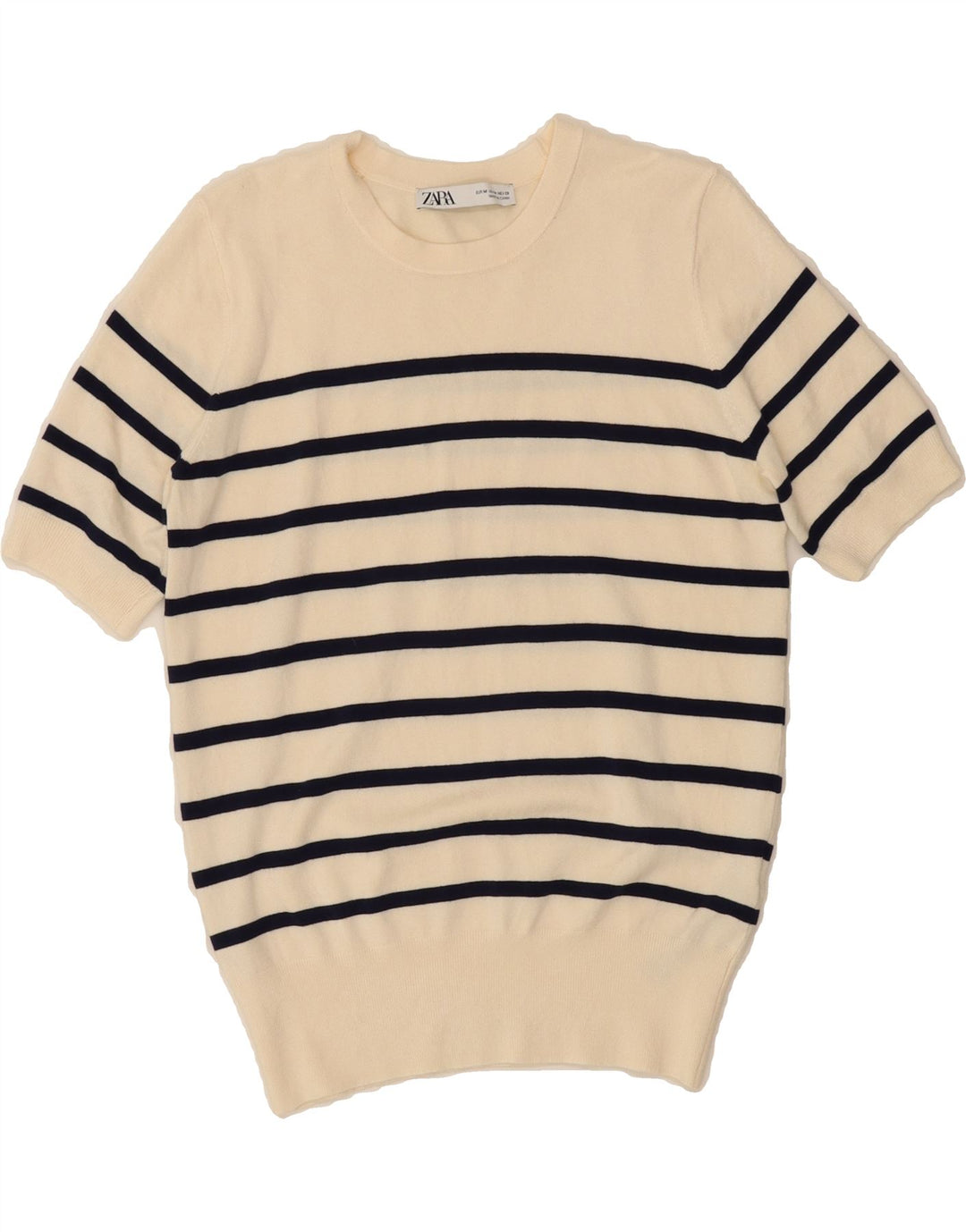ZARA Womens Crew Neck Jumper Sweater UK 12 Medium Off White Striped Vintage Zara and Second-Hand Zara from Messina Hembry 