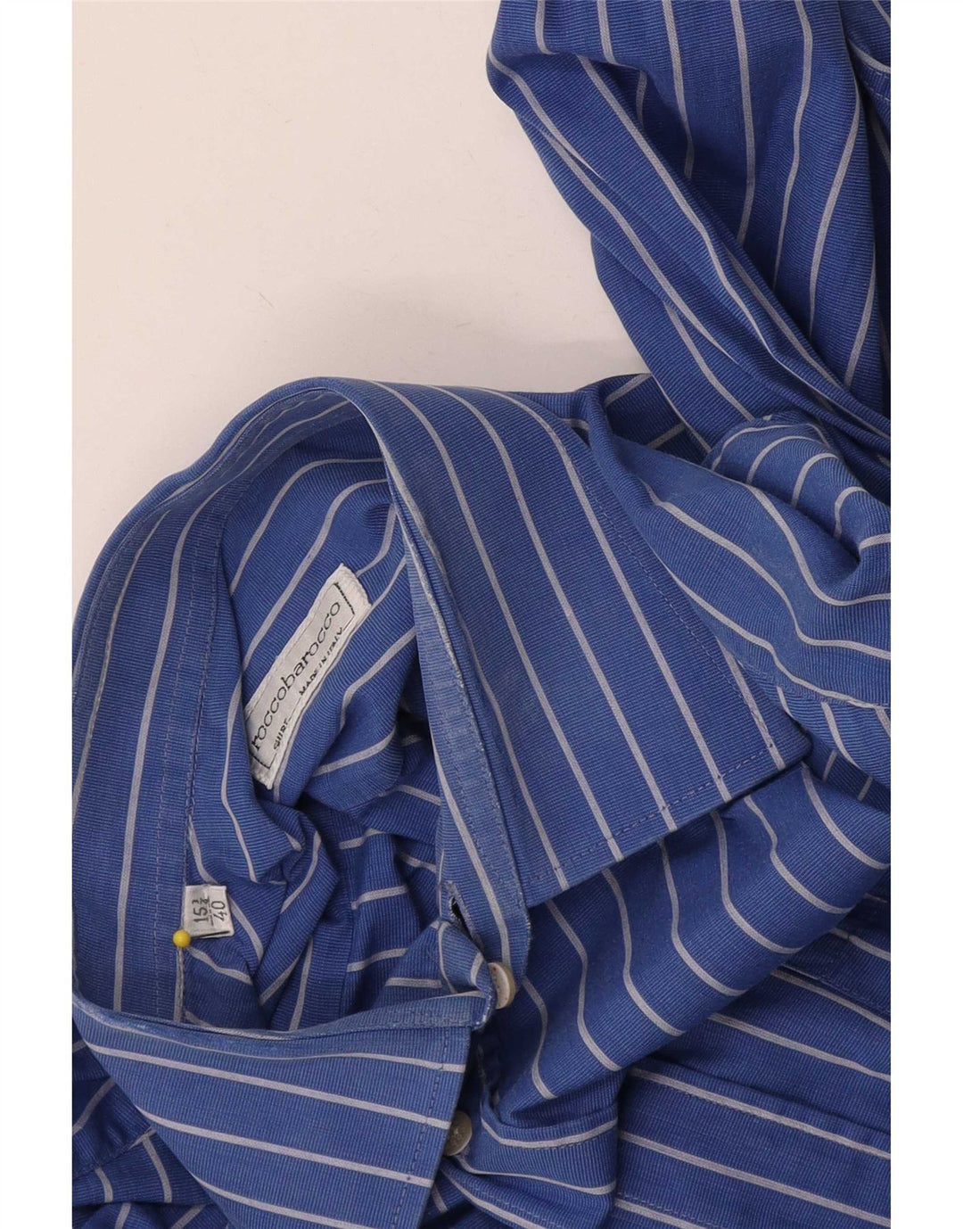 Roccobarocco Mens Shirt Size 40 15 3/4 Medium Blue Pinstripe