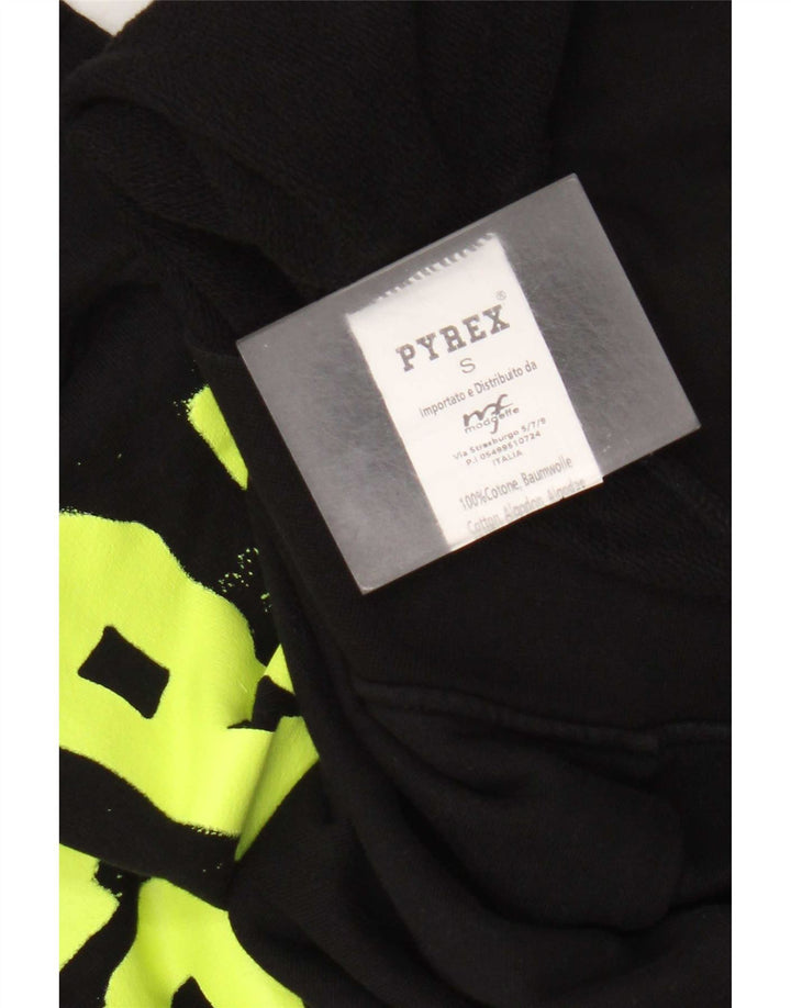 Pyrex Mens Graphic Hoodie Jumper Small Black Cotton