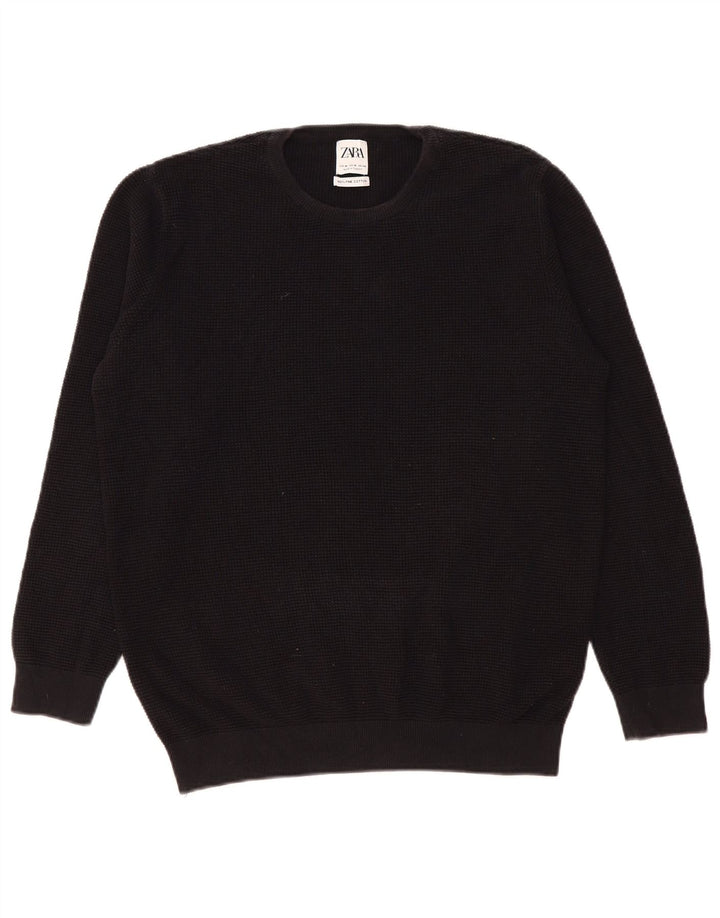 Zara Mens Crew Neck Jumper Sweater Medium Black Cotton