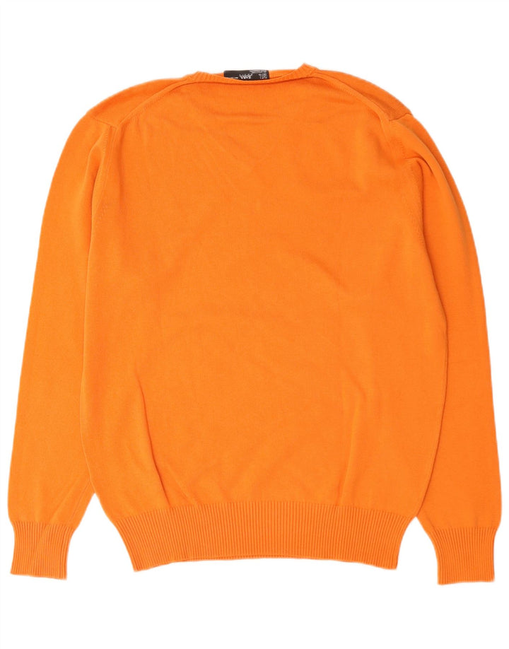 Zara Mens V-Neck Jumper Sweater Large Orange Cotton